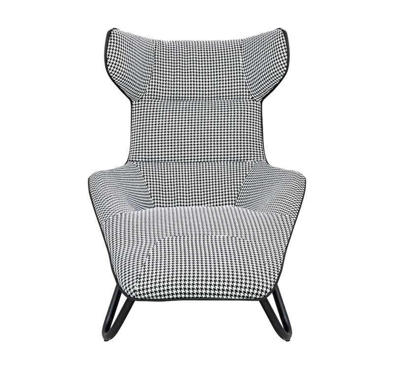 Leżanka VITA tkanina pepitka biało - czarna, ekoskóra czarna