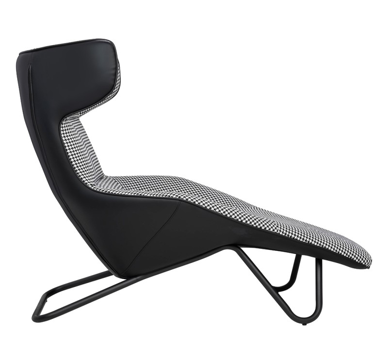 Leżanka VITA tkanina pepitka biało - czarna, ekoskóra czarna