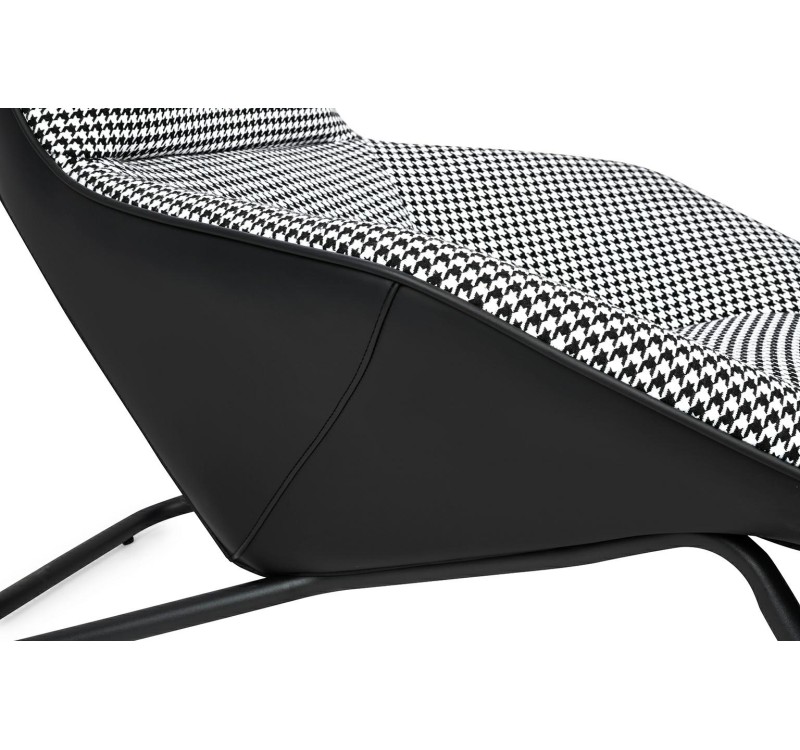 Leżanka VITA tkanina pepitka biało - czarna, ekoskóra czarna