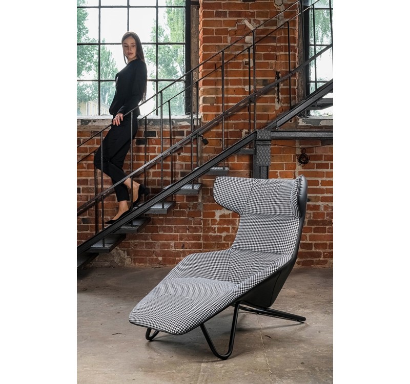 Leżanka VITA tkanina pepitka biało - czarna, ekoskóra czarna