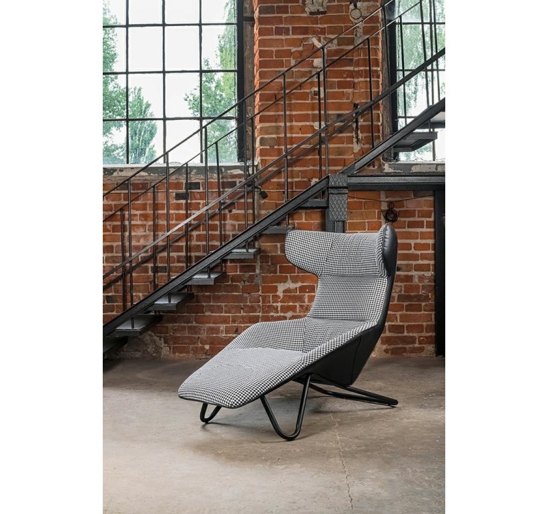 Leżanka VITA tkanina pepitka biało - czarna, ekoskóra czarna