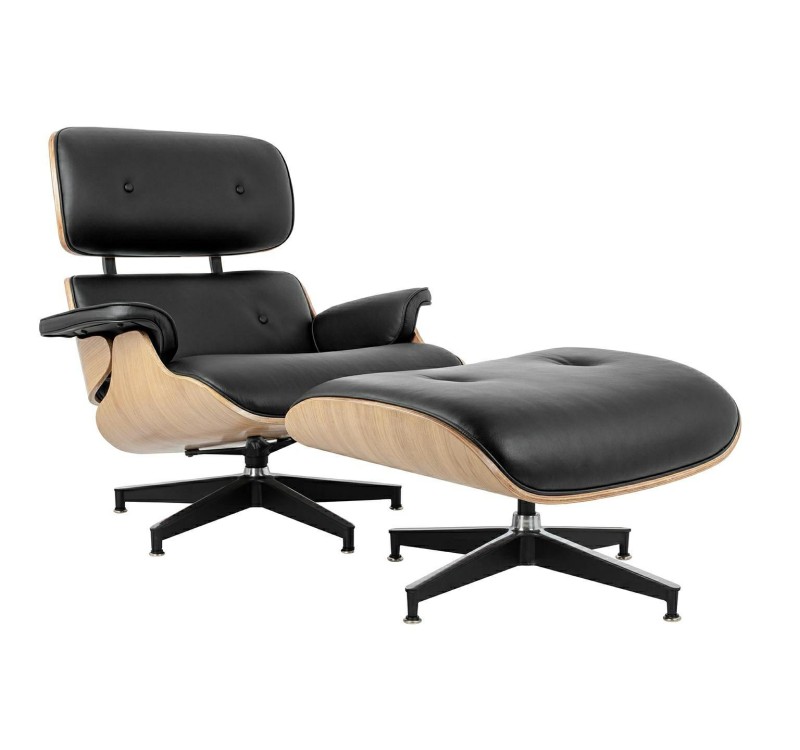 Fotel LOUNGE HM czarny / jesion z podnóżkiem