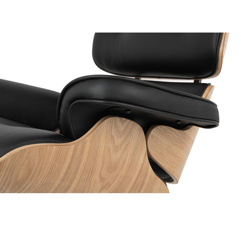 Fotel LOUNGE HM czarny / jesion z podnóżkiem