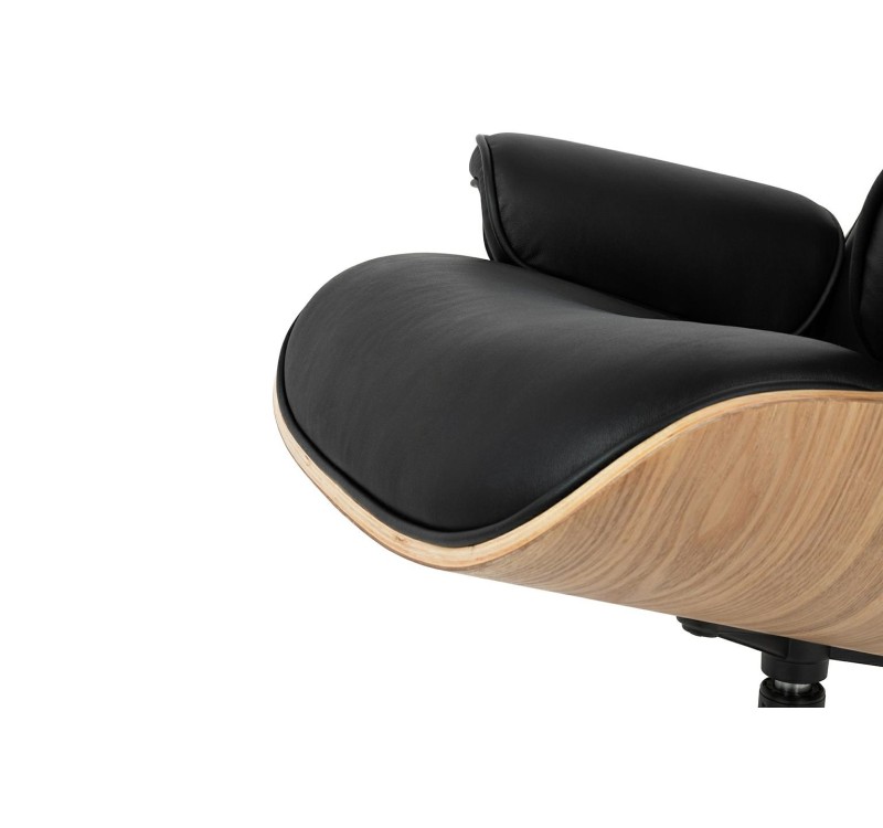 Fotel LOUNGE HM czarny / jesion z podnóżkiem