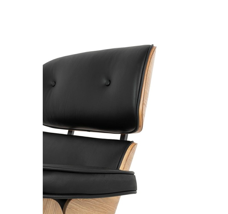 Fotel LOUNGE HM czarny / jesion z podnóżkiem