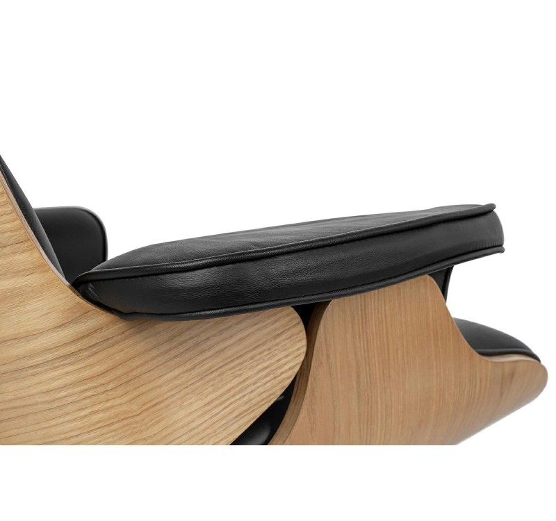 Fotel LOUNGE HM czarny / jesion z podnóżkiem