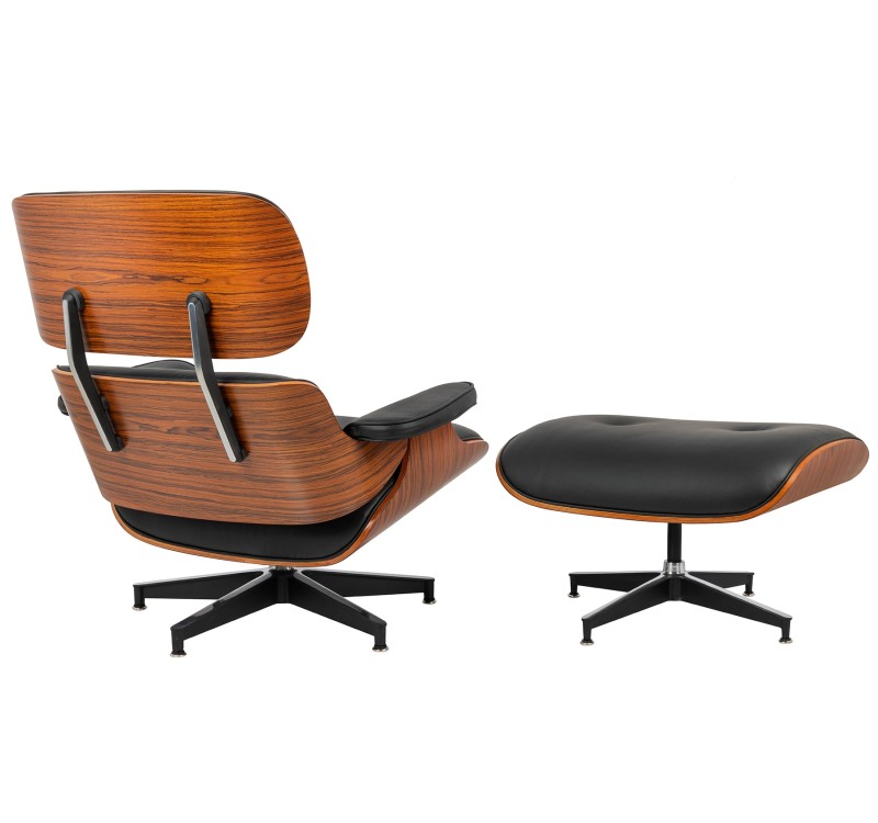 Fotel LOUNGE HM czarny / róża z podnóżkiem