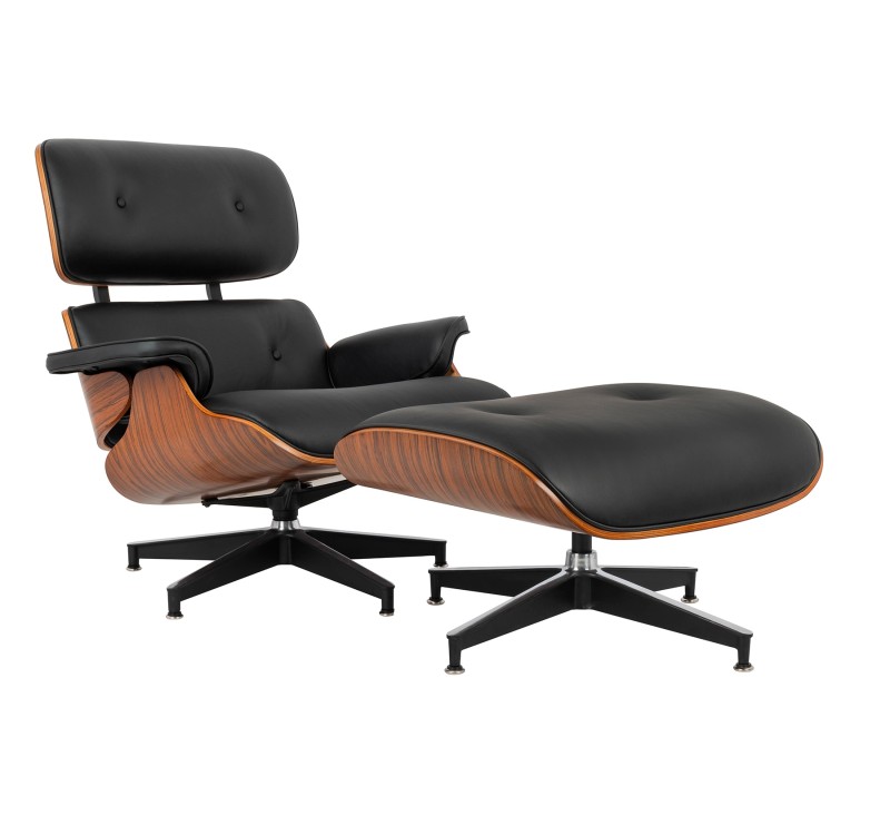 Fotel LOUNGE HM czarny / róża z podnóżkiem