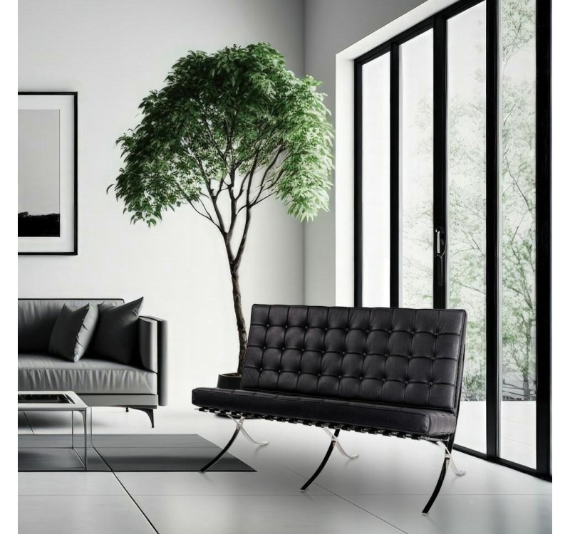 Sofa dwuosobowa BARCELON czarna - włoska skóra naturalna, stal