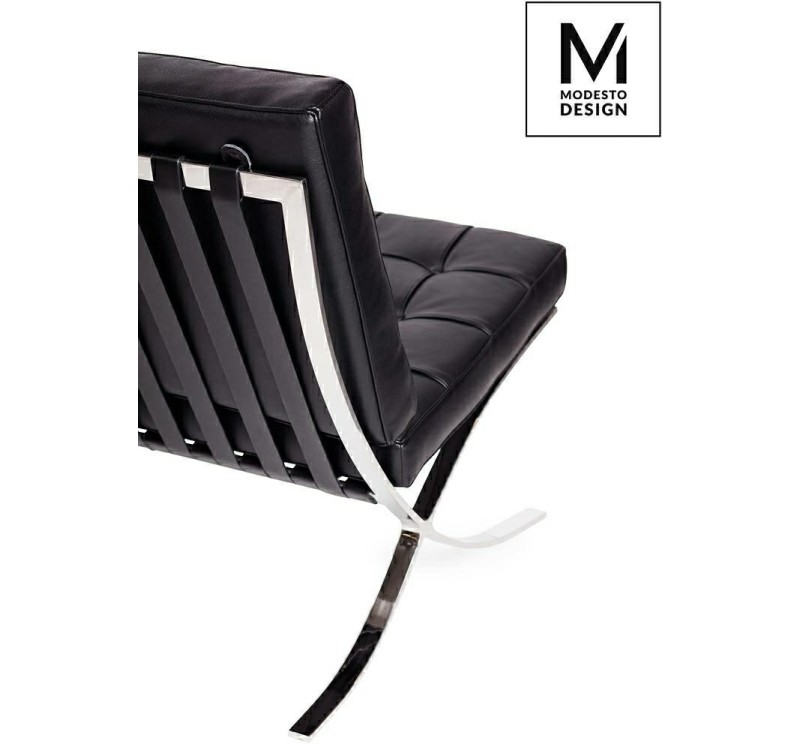 MODESTO sofa dwuosobowa BARCELON czarna - ekoskóra, stal polerowana