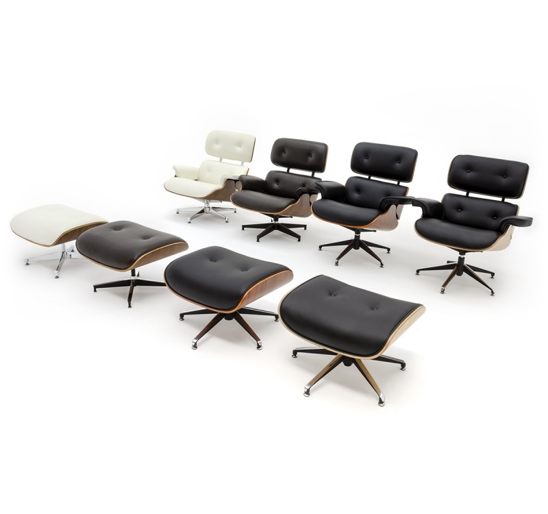 Fotel LOUNGE VA PREMIUM biały / orzech z podnóżkiem