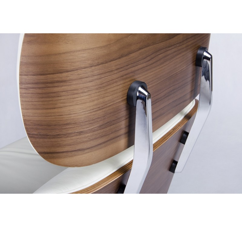 Fotel LOUNGE VA PREMIUM biały / orzech z podnóżkiem