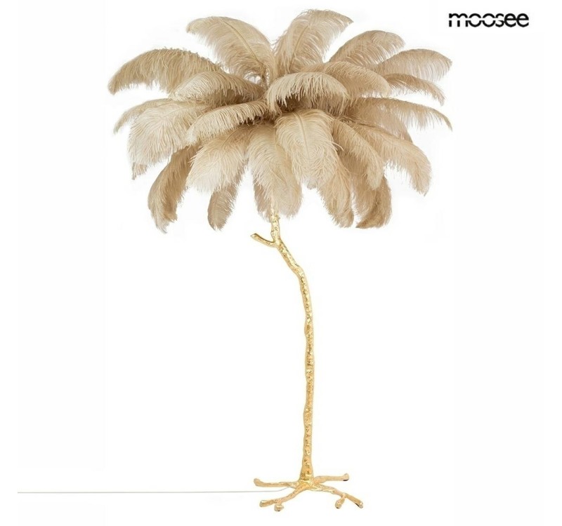MOOSEE lampa podłogowa TIFFANY 175        beżowa mosiądz / naturalne pióra