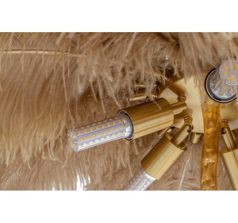 MOOSEE lampa podłogowa TIFFANY 175        beżowa mosiądz / naturalne pióra