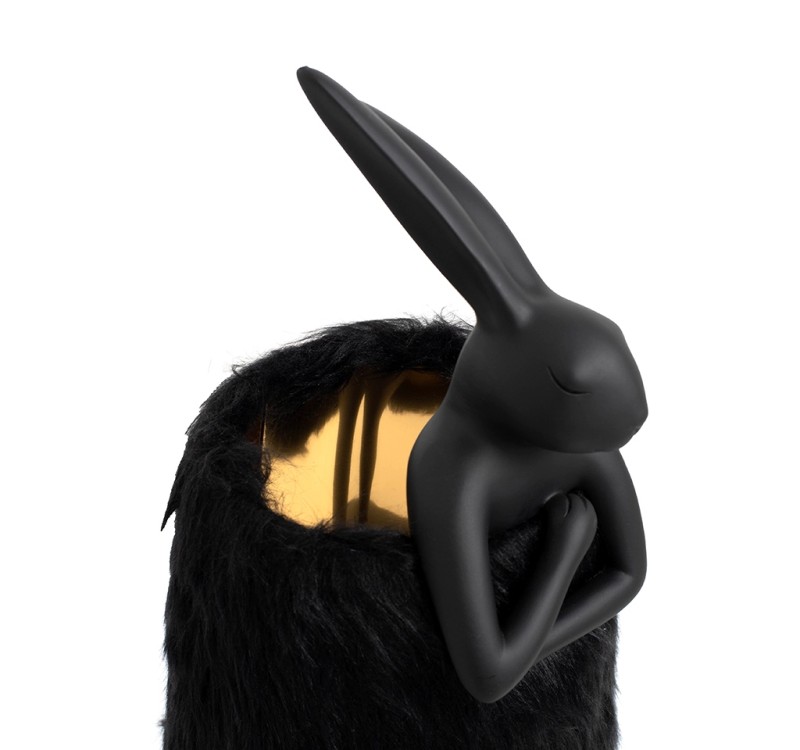 KARE lampa stołowa RABBIT FUR 50 cm       czarna / złota