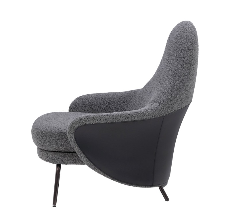 Fotel LOBBY TEDDY szary - stal nierdzewna, czarny opal