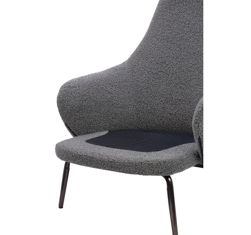 Fotel LOBBY TEDDY szary - stal nierdzewna, czarny opal