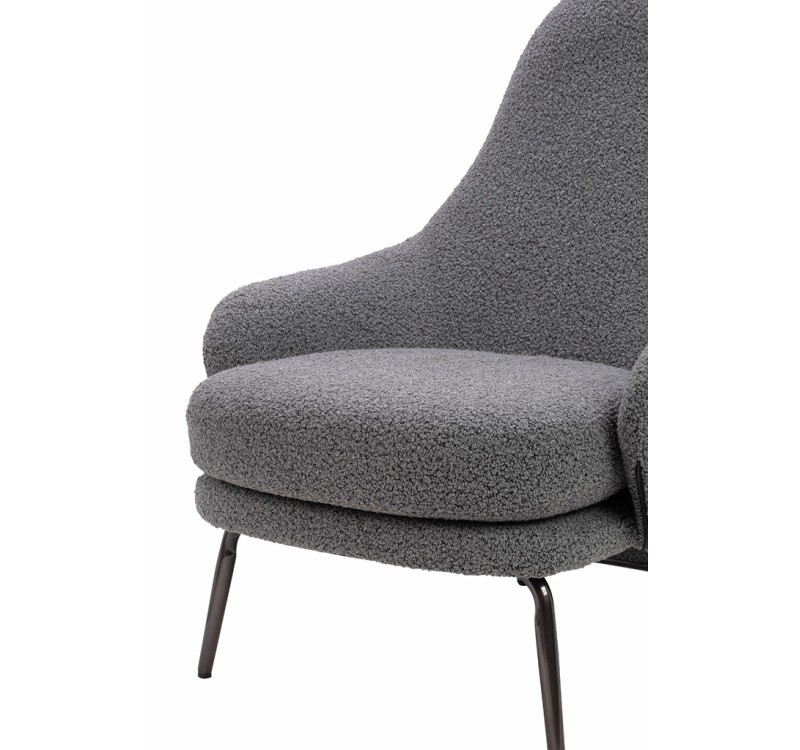 Fotel LOBBY TEDDY szary - stal nierdzewna, czarny opal