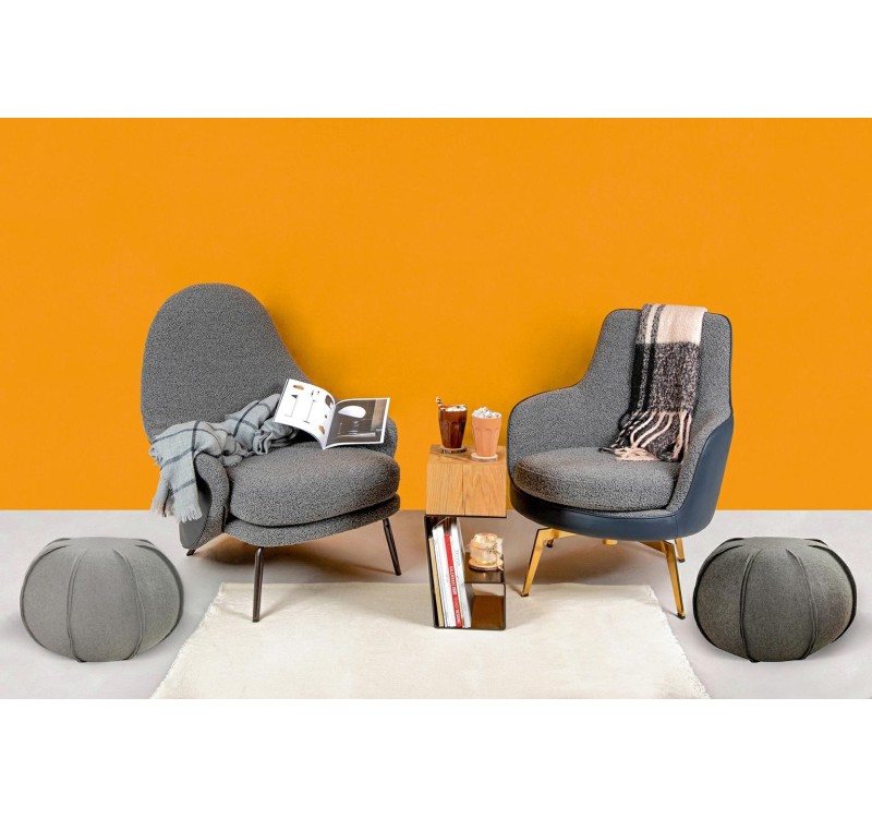 Fotel LOBBY TEDDY szary - stal nierdzewna, czarny opal