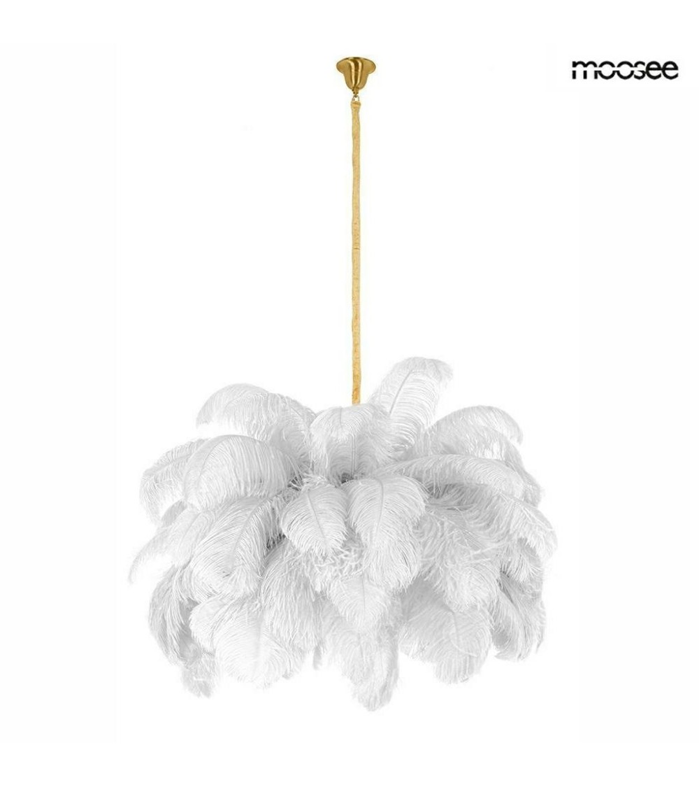 MOOSEE lampa wisząca TIFFANY 135 biała    mosiądz / naturalne pióra