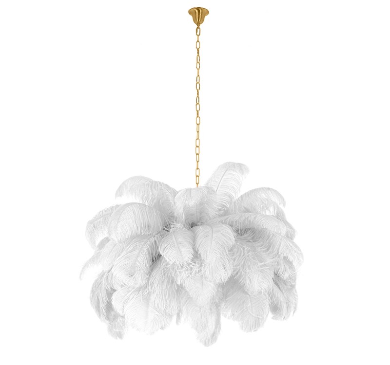 MOOSEE lampa wisząca TIFFANY 135 biała    mosiądz / naturalne pióra