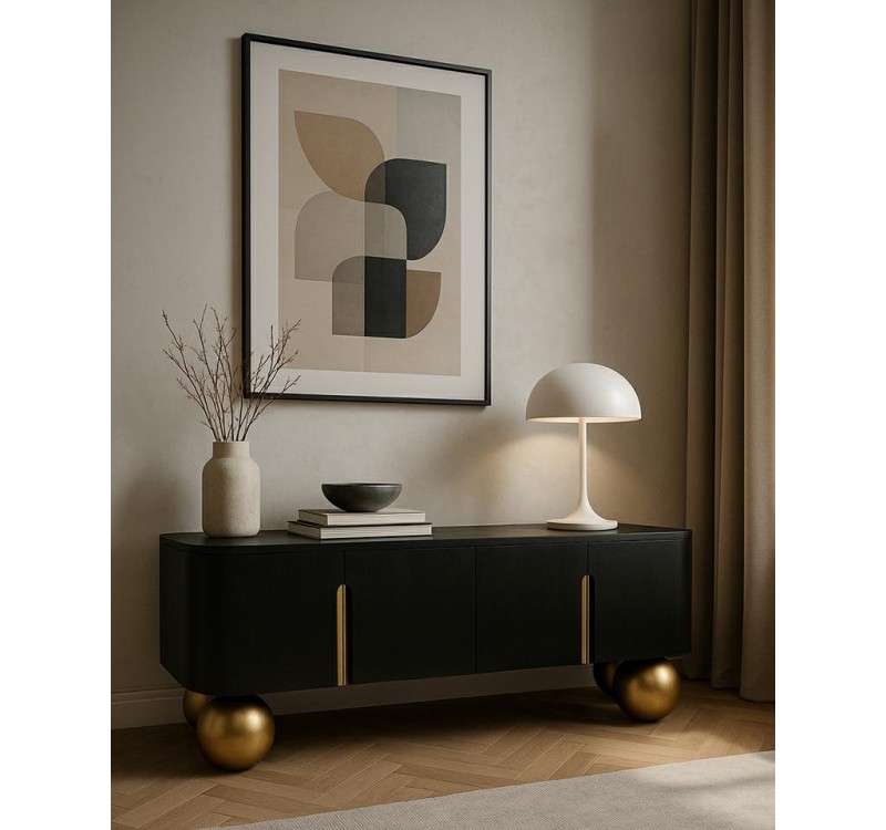 MaMaison szafka RTV ORGANIC czarna /      złota / drewno