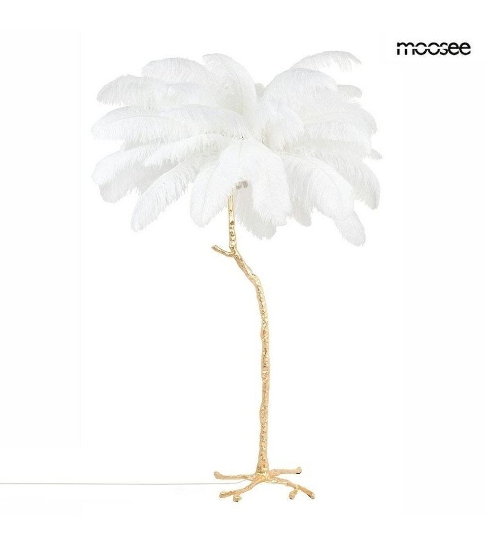 MOOSEE lampa podłogowa TIFFANY 175 biała  mosiądz / naturalne pióra