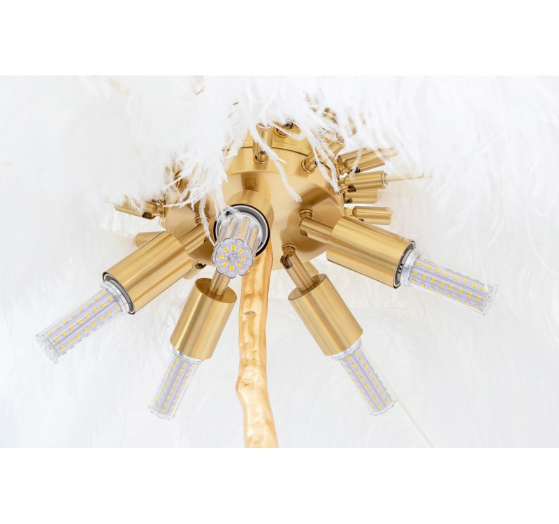 MOOSEE lampa podłogowa TIFFANY 175 biała  mosiądz / naturalne pióra