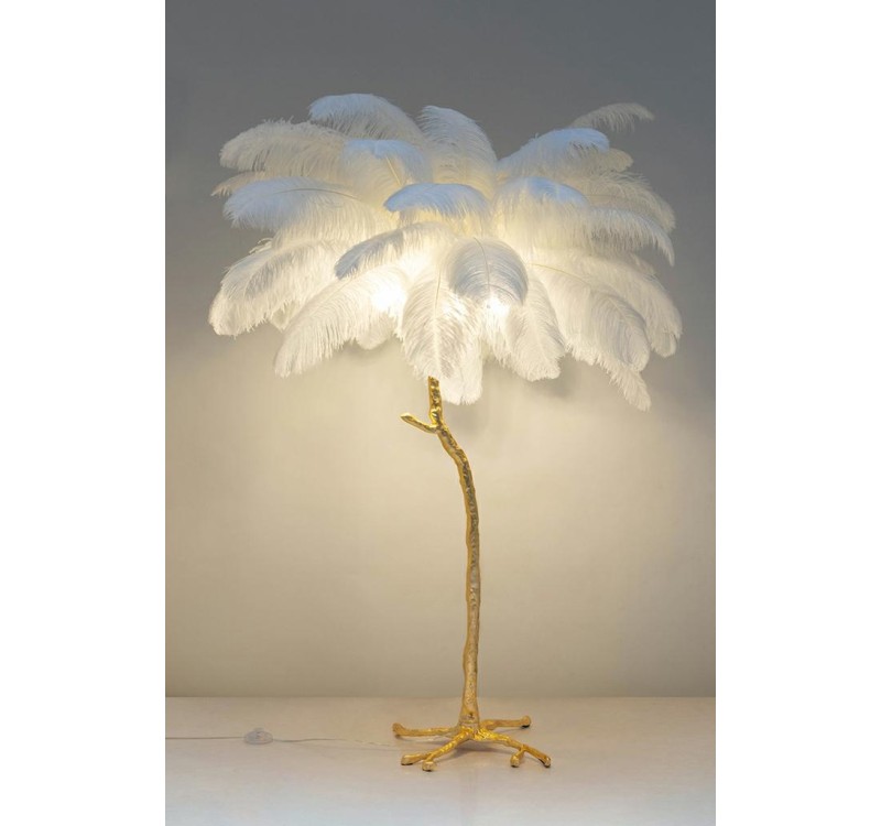 MOOSEE lampa podłogowa TIFFANY 175 biała  mosiądz / naturalne pióra