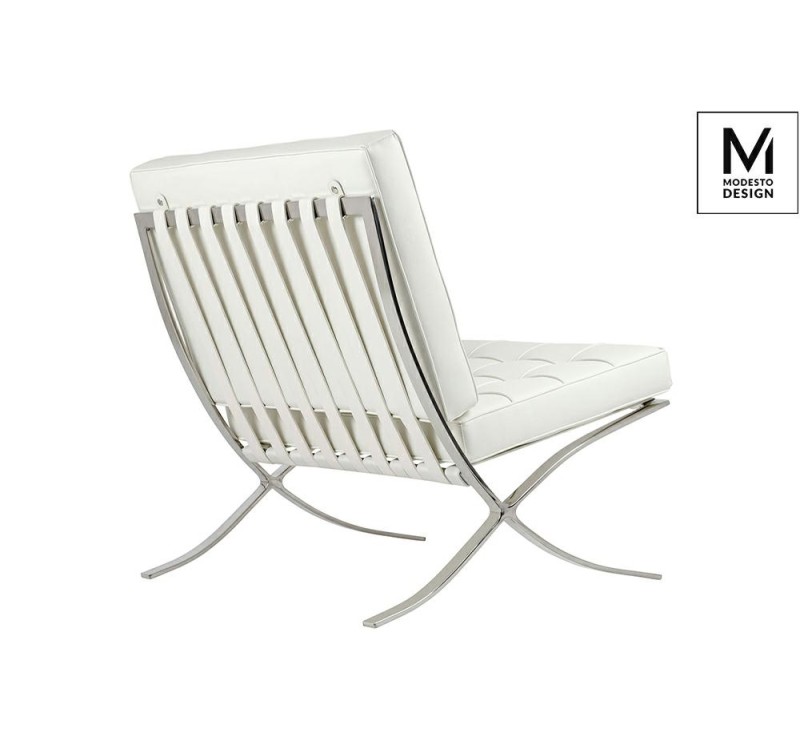 MODESTO fotel BARCELON biały - ekoskóra,  stal polerowana
