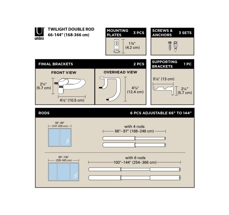 UMBRA karnisz TWILIGHT DOUBLE 168 - 365   cm czarny mat