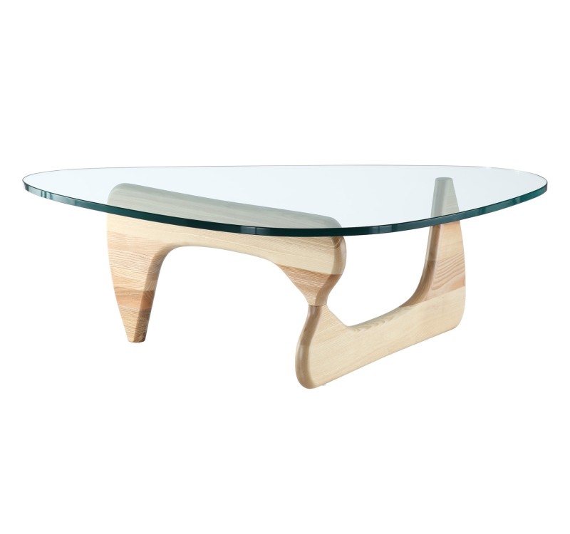 Stolik STABLE - szkło transparentne, podstawa drewniana jesion