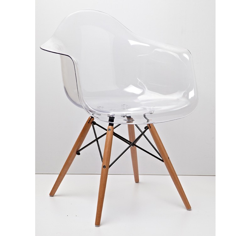Krzesło ICE WOOD ARM transparentne - poliweglan, podstawa bukowa
