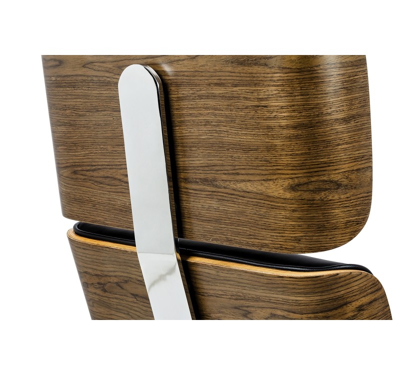 Fotel biurowy LOUNGE BUSINESS czarny z podnóżkiem - sklejka orzech, skóra naturalna, stal polerowana