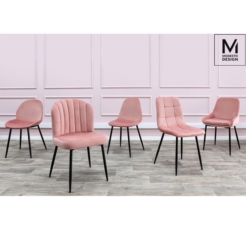 MODESTO krzesło CARLO pudrowy róż - welur, metal