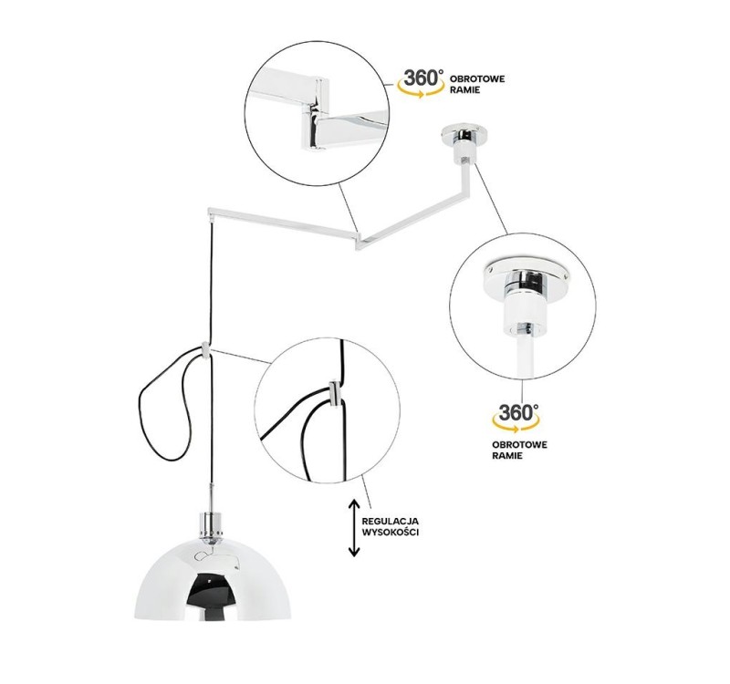 Lampa wisząca ROTA 360 srebrny chrom
