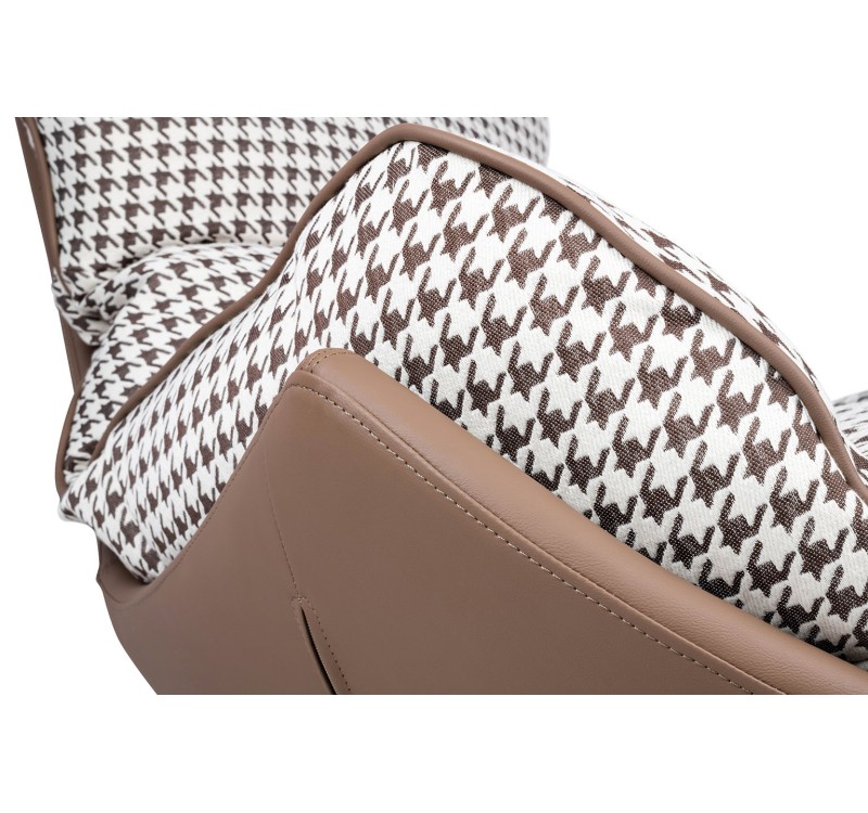 Fotel bujany OTILIA brązowa pepitka -  drewniane płozy, ekoskóra