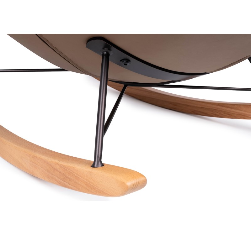 Fotel bujany OTILIA brązowa pepitka -  drewniane płozy, ekoskóra