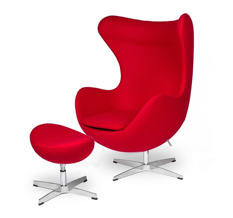 Fotel EGG CLASSIC czerwony.17 - wełna, podstawa aluminiowa