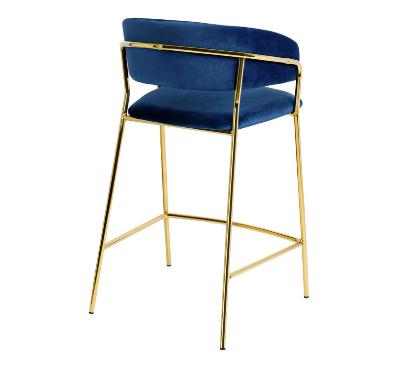 Krzesło barowe MARGO 65 ciemny niebieski - welur, podstawa złota