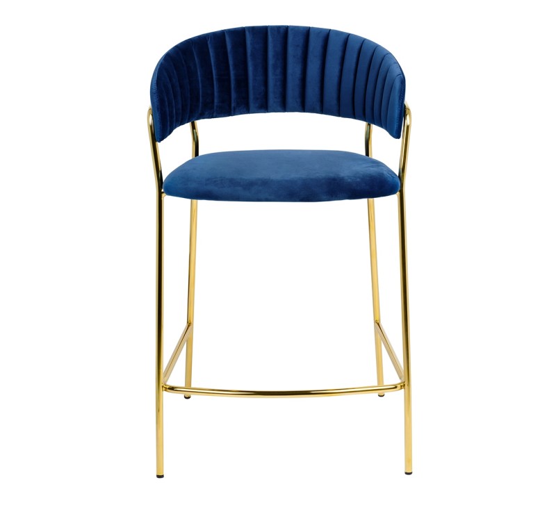 Krzesło barowe MARGO 65 ciemny niebieski - welur, podstawa złota