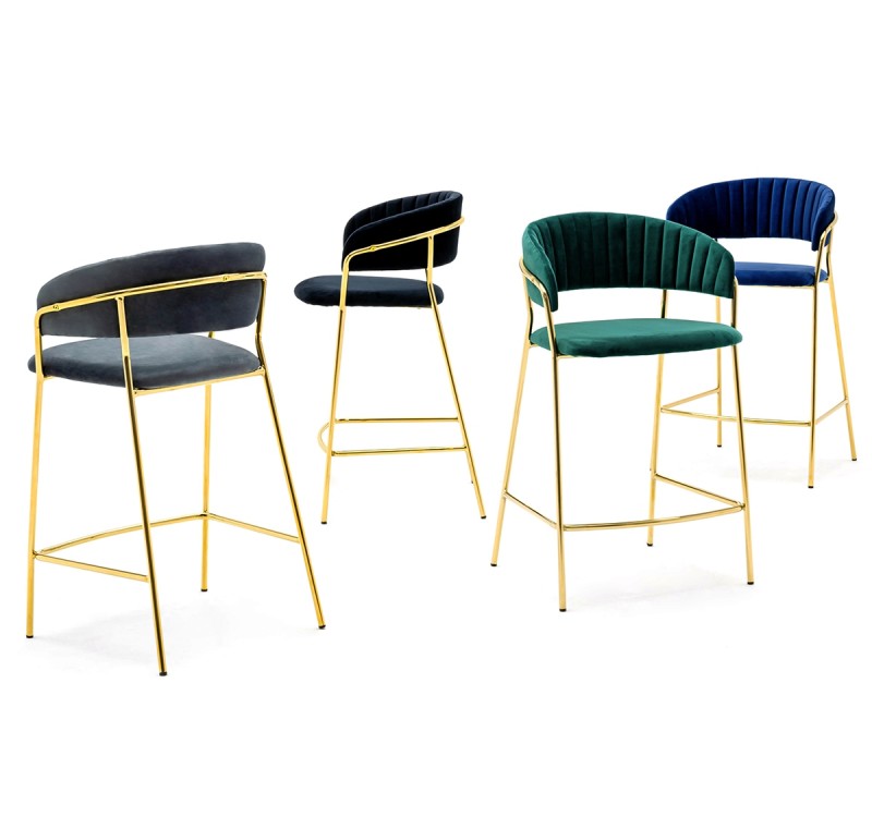 Krzesło barowe MARGO 65 ciemny niebieski - welur, podstawa złota