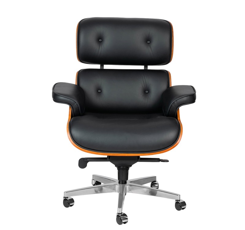 Fotel biurowy LOUNGE GUBERNATOR czarny - sklejka różana, skóra naturalna, stal polerowana