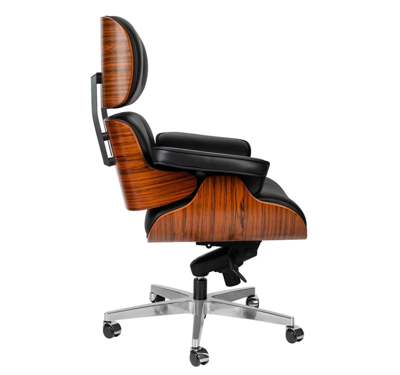 Fotel biurowy LOUNGE GUBERNATOR czarny - sklejka różana, skóra naturalna, stal polerowana