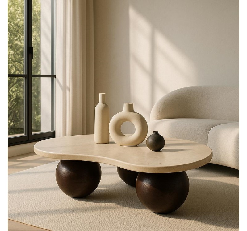 MaMaison stolik kawowy ORGANIC trawertyn  / drewno