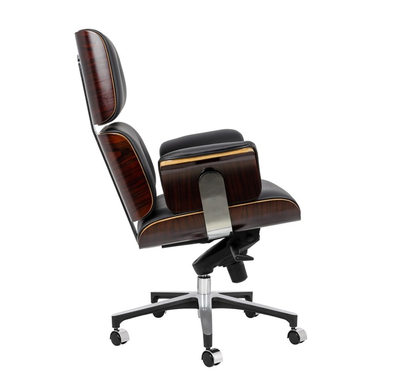 Fotel biurowy LOUNGE BUSINESS czarny - sklejka różana, skóra naturalna, stal polerowana