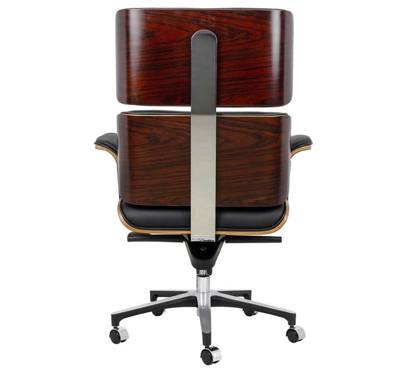 Fotel biurowy LOUNGE BUSINESS czarny - sklejka różana, skóra naturalna, stal polerowana