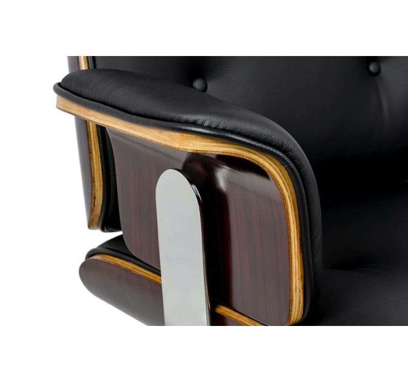 Fotel biurowy LOUNGE BUSINESS czarny - sklejka różana, skóra naturalna, stal polerowana