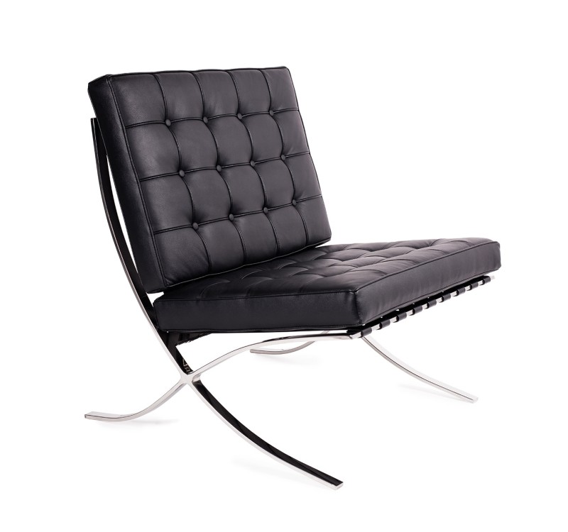 Fotel BARCELON czarny - włoska skóra naturalna, stal polerowana
