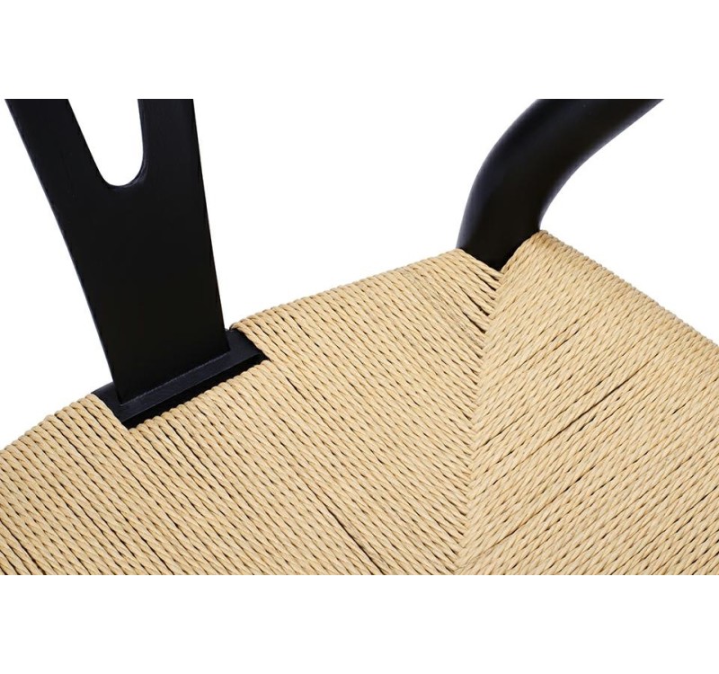 Krzesło WISHBONE czarne - drewno bukowe, naturalne włókno